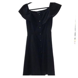 Off the shoulder black button down dress